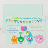 Glückliche Monster - Geburtstags-Party Einladungen (Vorne/Hinten)