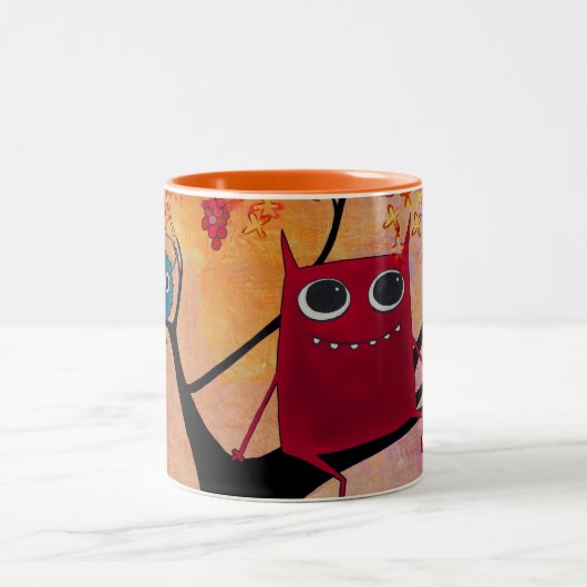 glückliche Monster-Tasse Zweifarbige Tasse (Mittel)