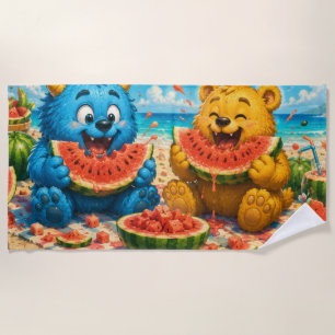 Glückliche Monsterfreunde beim Wassermelonen-Stran Strandtuch