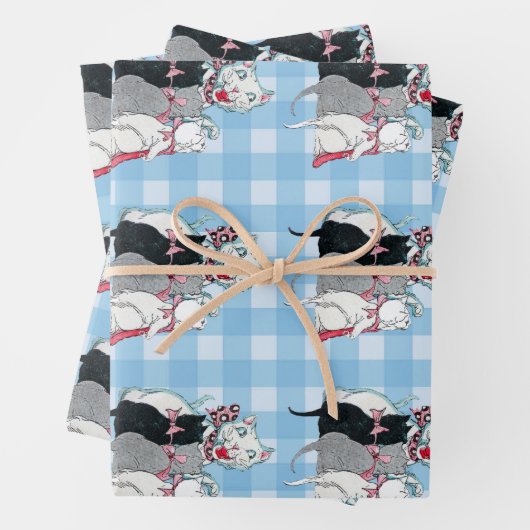 Glückliche Mutter Katze mit drei Kätzchen Kariert Geschenkpapier Set (Beispiel)