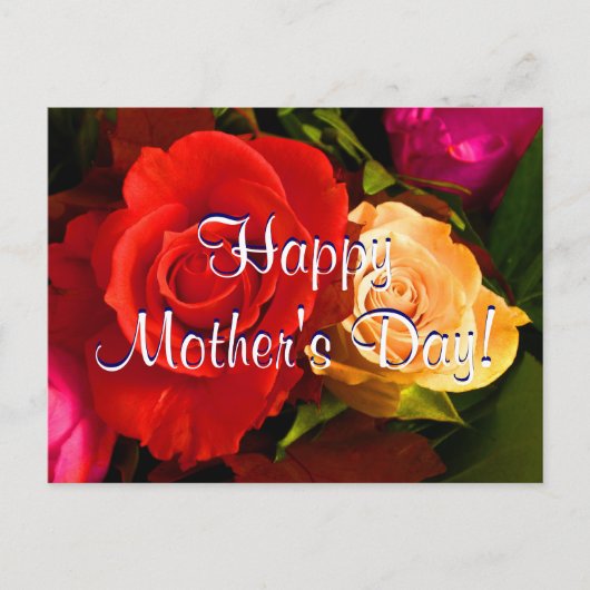 Glückliche Muttertag Rote Gelbe Rosen Postkarte (Vorderseite)
