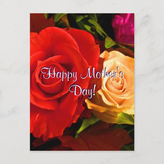 Glückliche Muttertag Rote Gelbe Rosen Postkarte (Vorderseite)