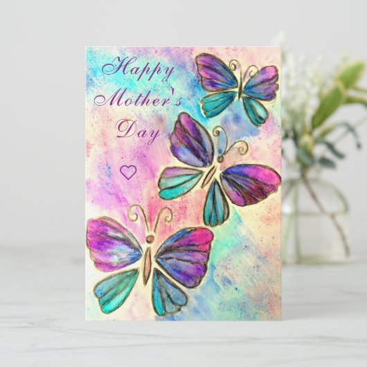 Glückliche Muttertagskarte Schmetterlinge fliegen (Stehend Vorderseite)