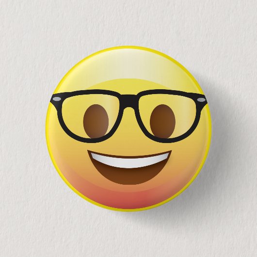 Glückliche Nerd-Gläser Emoji stellen Button (Vorderseite)