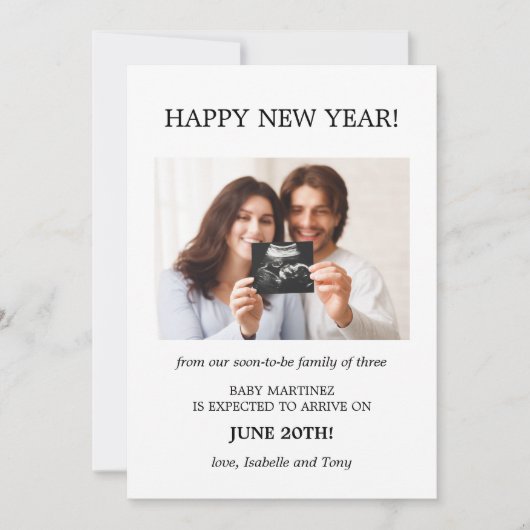 Glückliche Neujahrsschwangerschaft des Fotos Ankündigung (Vorderseite)