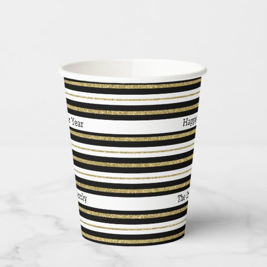 Glückliche Neujahrsstreifen Pappbecher (Links)