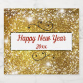 Glückliche New Year Gold Glitzer Sparkle Stars Schaumweinetikett (Einzelnes Label)