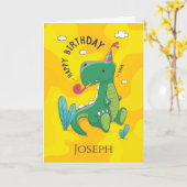 Glückliche niedliche Dinosaurier-Kinder Geburtstag Karte (Gelbe Blume)