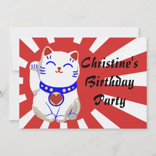 Glückliche niedliche neko Katze auf steigender Einladung (Vorderseite)