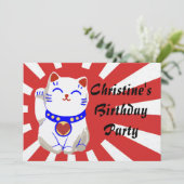 Glückliche niedliche neko Katze auf steigender Einladung (Stehend Vorderseite)