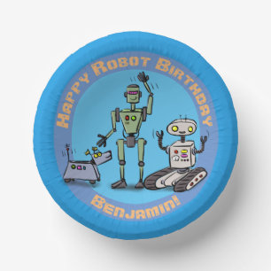 Glückliche niedliche Roboter Cartoon Geburtstag Pappteller