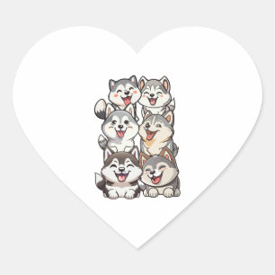 Glückliche niedliche sibirische Huskies Herz-Aufkleber