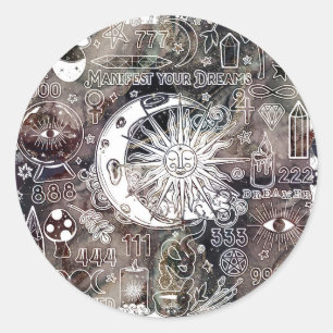 Glückliche Numerologie Manifestations-Magie Galaxy Runder Aufkleber