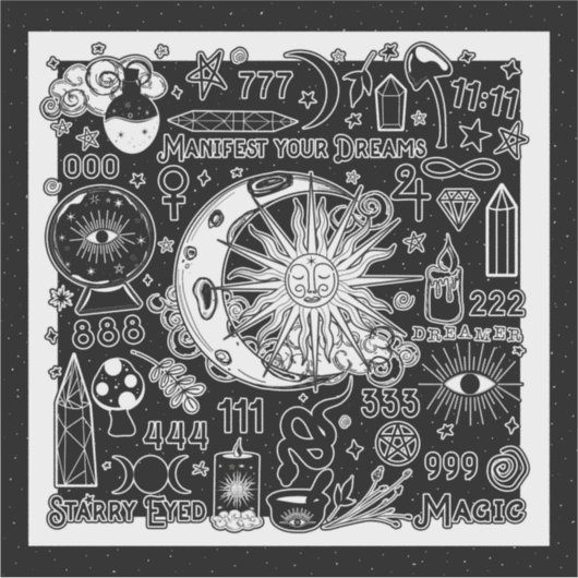 Glückliche Numerologie Manifesting Magic Black & W Aufkleber (Vorderseite)