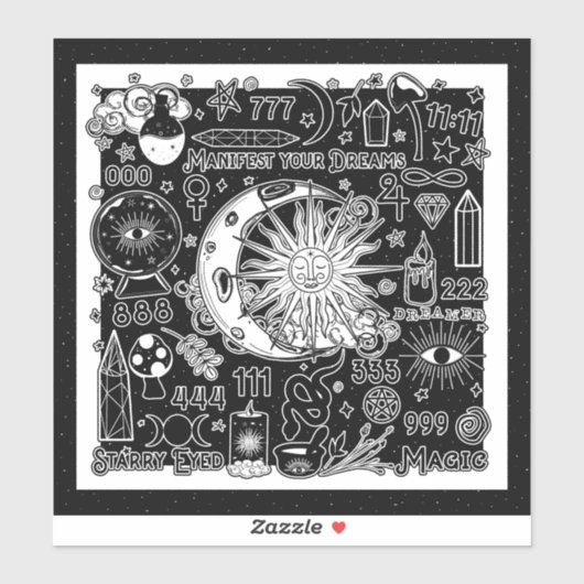 Glückliche Numerologie Manifesting Magic Black & W Aufkleber (Blatt)