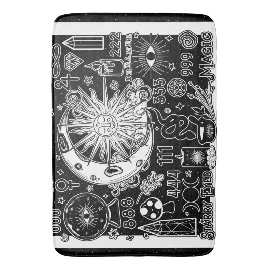 Glückliche Numerologie Manifesting Magic Black & W Badematte (Vorderseite Vertikal)