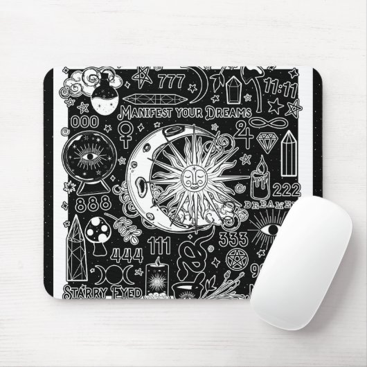 Glückliche Numerologie Manifesting Magic Black & W Mousepad (Mit Mouse)