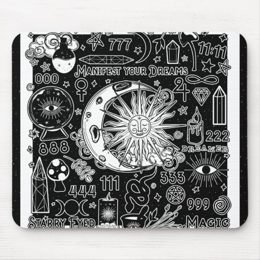 Glückliche Numerologie Manifesting Magic Black & W Mousepad (Vorne)