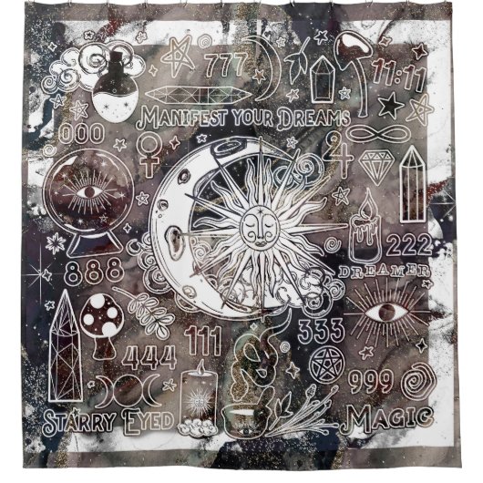 Glückliche Numerologie Manifesting Magic Galaxy Gr Duschvorhang (Vorderseite)