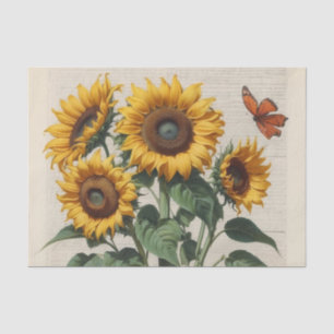 Glückliche, offene Sonnenblumen mit Schmetterling Seidenpapier