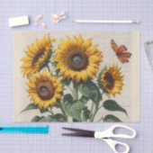Glückliche, offene Sonnenblumen mit Schmetterling Seidenpapier (Handwerk)