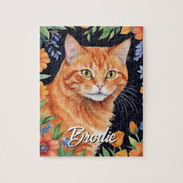 Glückliche Orange Katzen-Pet-Porträt-Aquarell-Tier Puzzle
