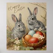 Glückliche Osterhasen mit Ostereiern im Korb Poster (Vorne)