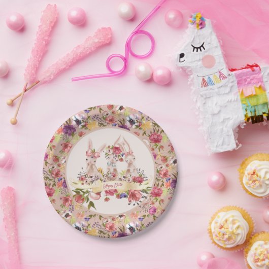 Glückliche Ostern-Brunch-Aquarell-Häschen Pappteller (Party)