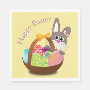 Glückliche Ostern-Häschen-Korb-Ei-Tafelserviette Serviette
