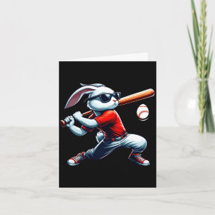 Glückliche Ostern-Hasen-Jungen beim Baseballspiele Karte