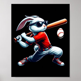 Glückliche Ostern Hasen Jungs beim Baseball spiele Poster