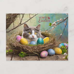 Glückliche Ostern Katze Feiertagspostkarte