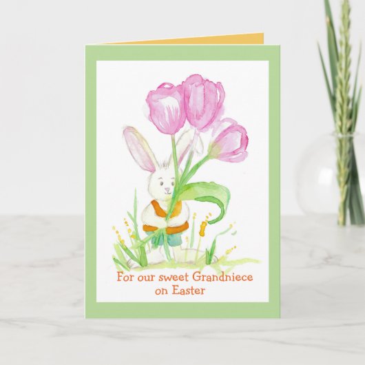 Glückliche Osterngrandniece-Häschen-Tulpen Karte (Vorderseite)