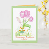 Glückliche Osterngrandniece-Häschen-Tulpen Karte (Gelbe Blume)