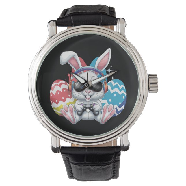 Glückliche Osterspiele Bunny Rabbit Gaming Gamer G Armbanduhr (Vorderseite)