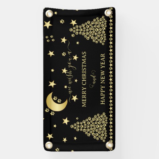 Glückliche Pawlidays, goldglänzende Paw Weihnachts Banner (Vertikal)