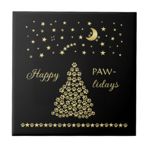 Glückliche Pawlidays, goldglänzende Paw Weihnachts Fliese