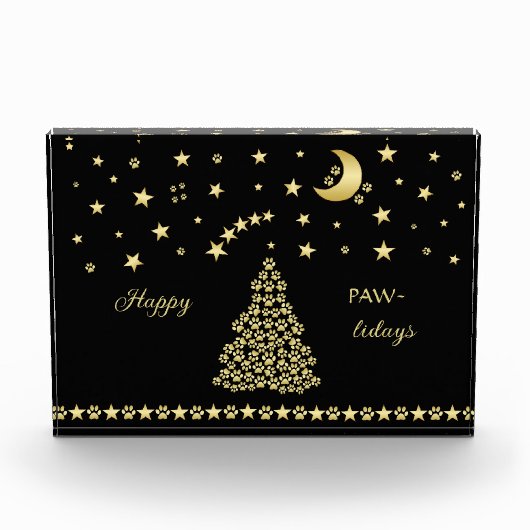 Glückliche Pawlidays, goldglänzende Paw Weihnachts Fotoblock (Vorderseite)