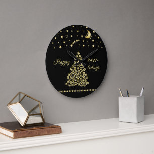 Glückliche Pawlidays, goldglänzende Paw Weihnachts Große Wanduhr