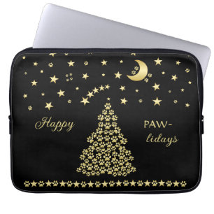 Glückliche Pawlidays, goldglänzende Paw Weihnachts Laptopschutzhülle