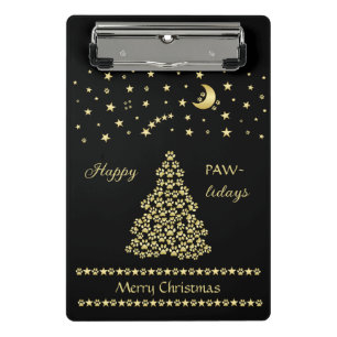 Glückliche Pawlidays, goldglänzende Paw Weihnachts Mini Klemmbrett