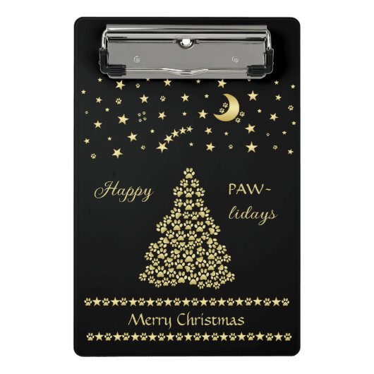 Glückliche Pawlidays, goldglänzende Paw Weihnachts Mini Klemmbrett (Vorderseite)