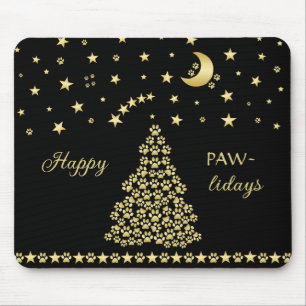 Glückliche Pawlidays, goldglänzende Paw Weihnachts Mousepad