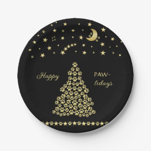 Glückliche Pawlidays, goldglänzende Paw Weihnachts Pappteller