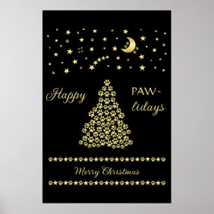 Glückliche Pawlidays, goldglänzende Paw Weihnachts Poster