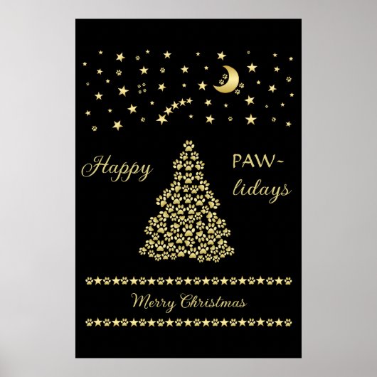 Glückliche Pawlidays, goldglänzende Paw Weihnachts Poster (Vorne)
