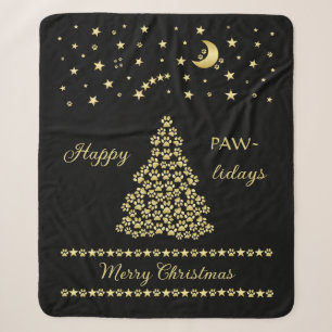 Glückliche Pawlidays, goldglänzende Paw Weihnachts Sherpadecke