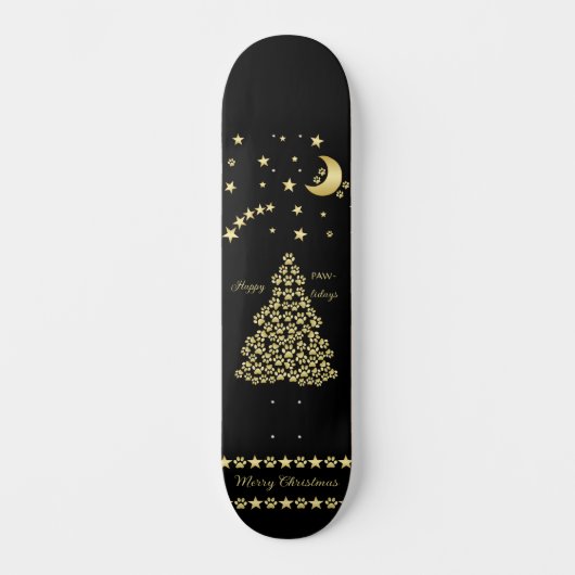 Glückliche Pawlidays, goldglänzende Paw Weihnachts Skateboard (Vorderseite)