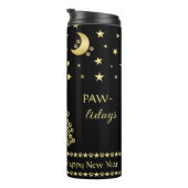 Glückliche Pawlidays, goldglänzende Paw Weihnachts Thermosbecher (Nach rechts gedreht)