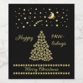 Glückliche Pawlidays, goldglänzende Paw Weihnachts Weinetikett (Einzelnes Label)